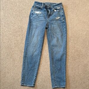 Distressed mom straight jeans AE